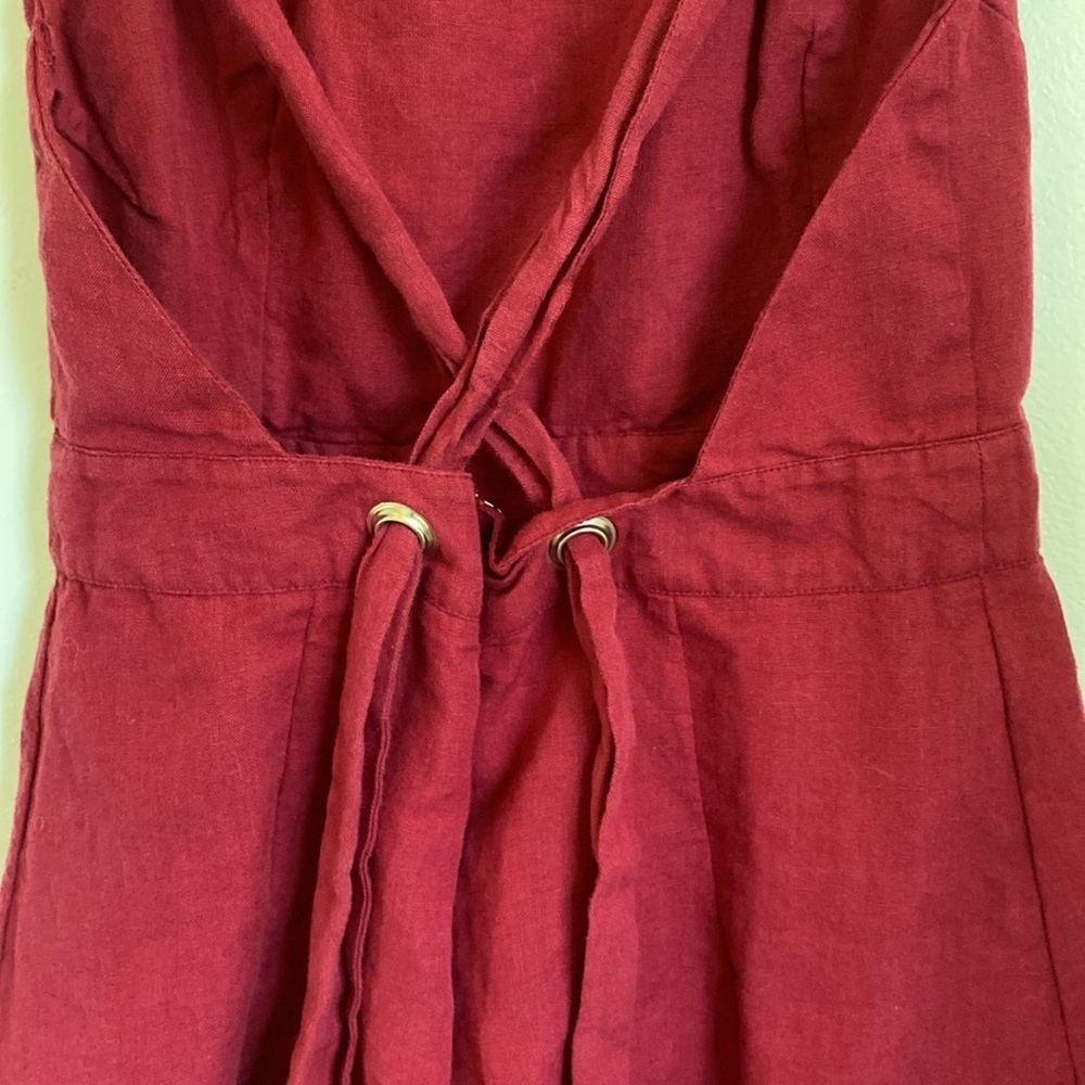 Urban Outfitters Linen Cotton Blend Open Back Dress Women’s Size Medium Maroon - Picture 5 of 10